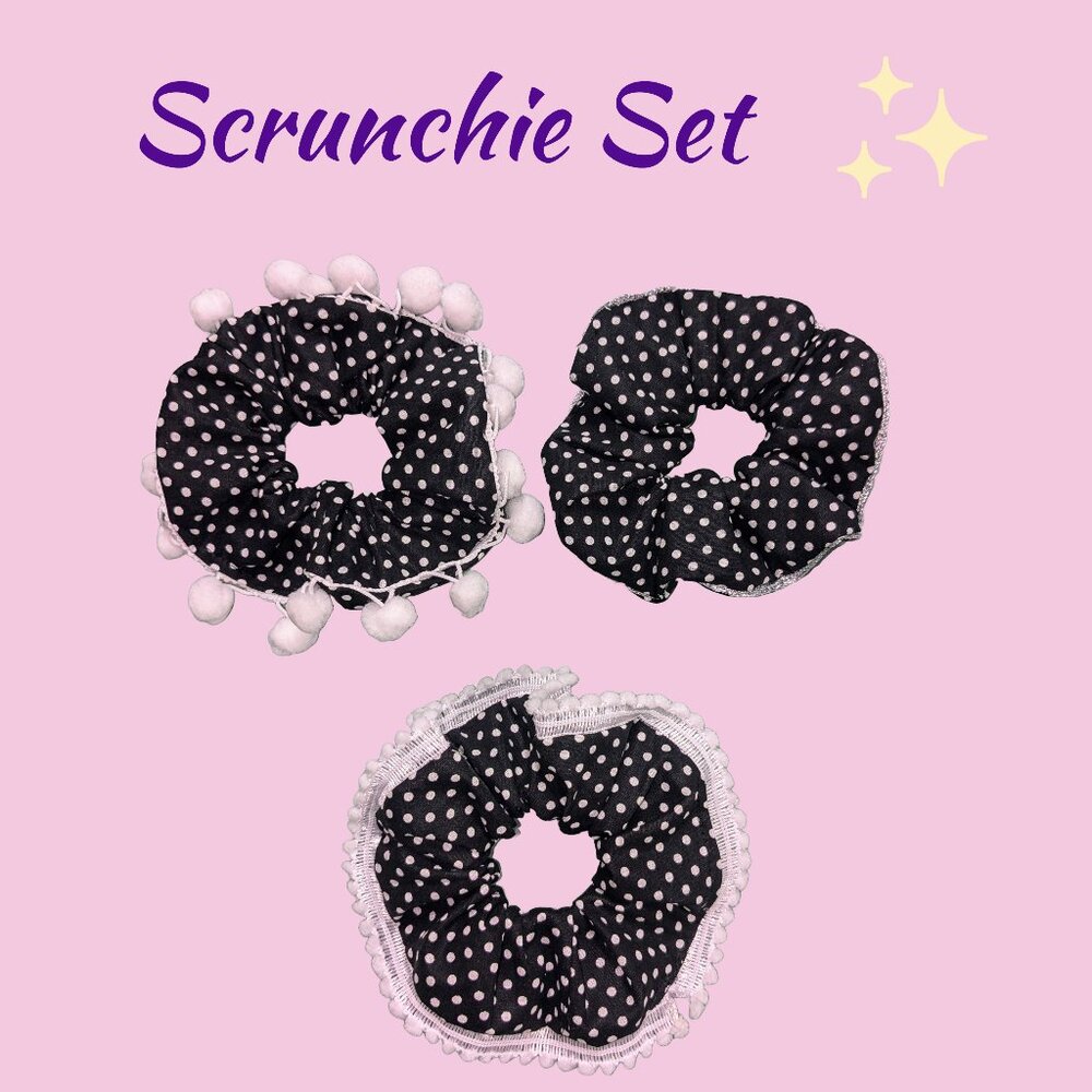 Three Piece Polka Dot Scrunchie Set